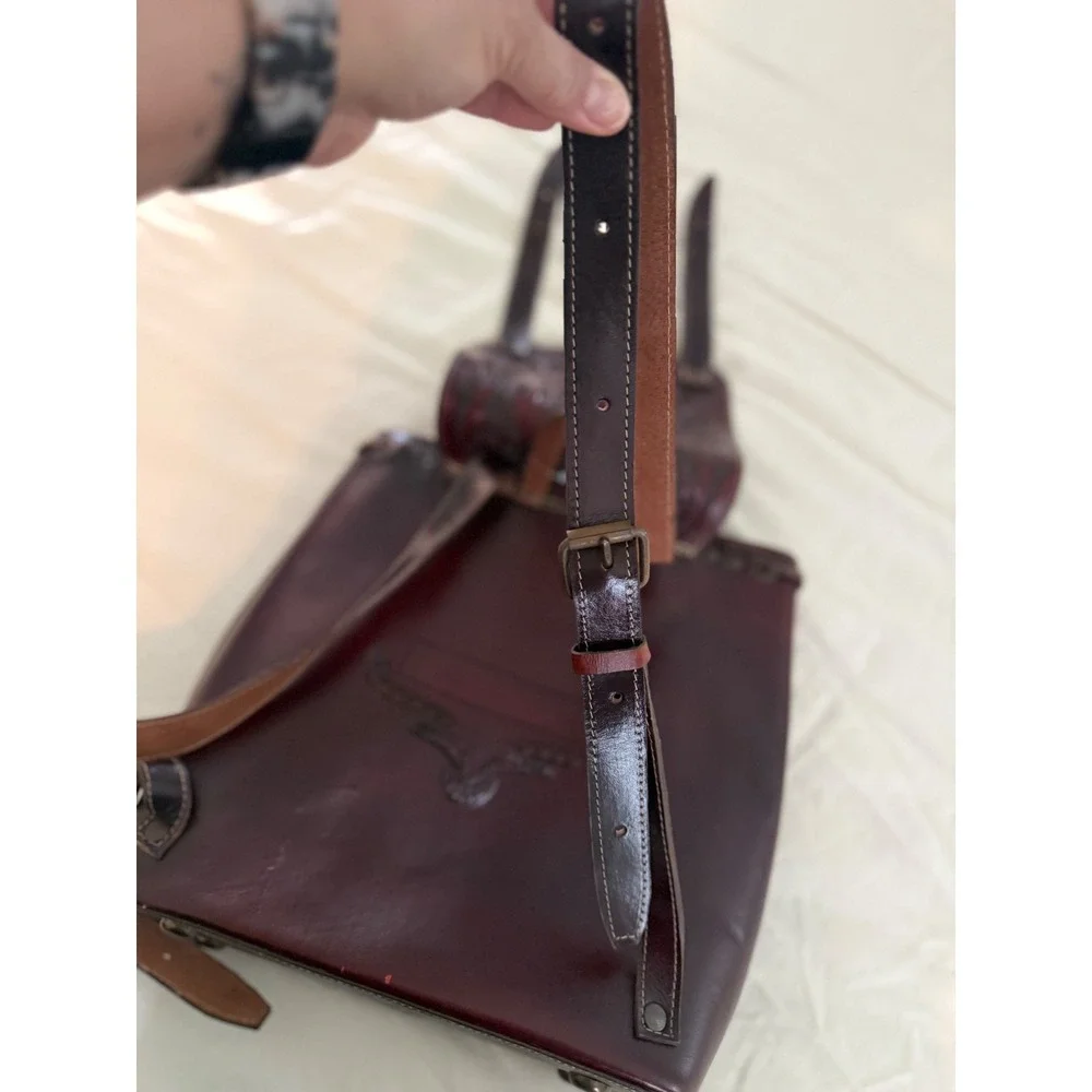 Handmade Genuine Tooled Leather Backpack Oxblood Western Boho Artisan